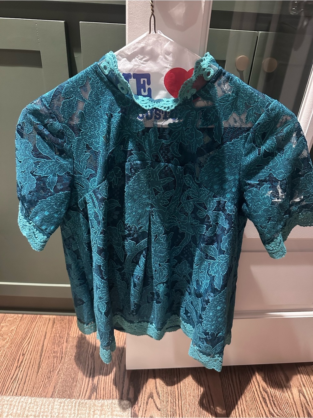 Anthropologie - HD in Paris Teal Lace Short Sleeve Blouse